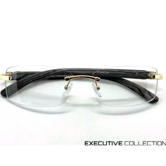 Men Classy Elegant Sophisticated Style Clear Lens Eye Glasses Gold Rimless Frame - Picture 7 of 8